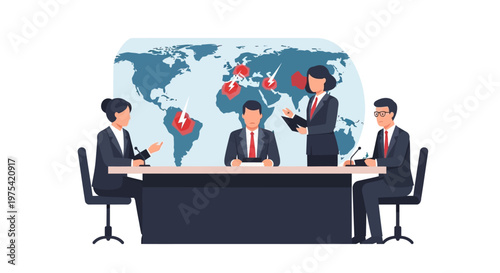 Professional Business Team Conducting A Formal Meeting Around A Table. EPS Editable. Vector Illustrations.