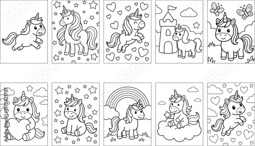 10 Cute Unicorn Coloring Pages Bundle – Bold and Easy Printable for Kids