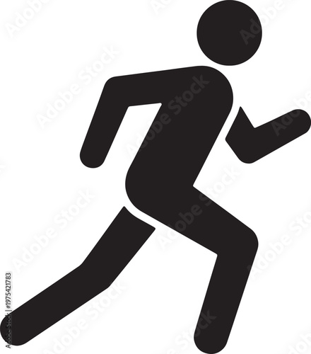 Running man silhouette, person jogging or sprinting black vector icon.