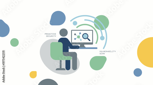 A flat vector illustration of a person working on a computer screen. EPS Editable. Vector Illustrations.