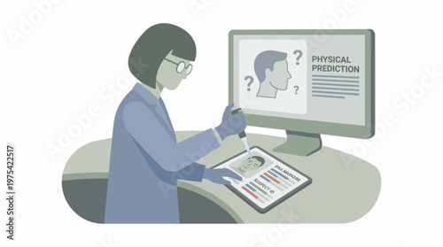A forensic scientist analyzing a human profile for physical prediction using computer technology. EPS Editable. Vector Illustrations.