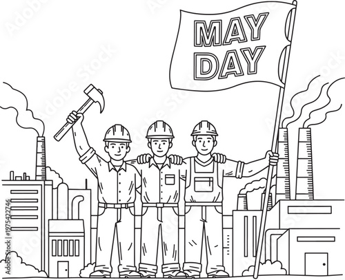 May day labor demonstration with workers and factories social issues demonstration factories industry celebration solidarity community