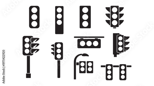 Traffic Signal Silhouette Icon – Minimal Side View Black Vector Logo Art & Illustration