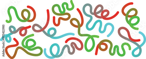 Colorful doodle line art confetti squiggle patterns geometric shapes for abstract design