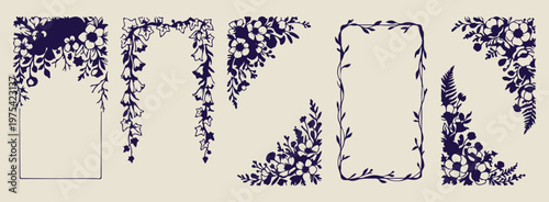 Floral corner and side border design, hand drawn wildflower edge graphics, rustic leaf and blossom doodles, organic botanical frame sketch set, bohemian nature aesthetic border elements, delicate gard