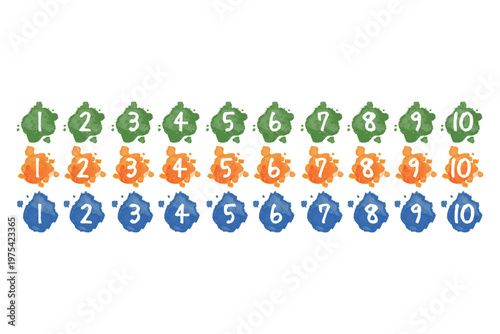 わんぱく水彩シリーズ 幼稚園・保育園向け 絵の具しぶきの数字アイコンセット 1-10 ビビッド