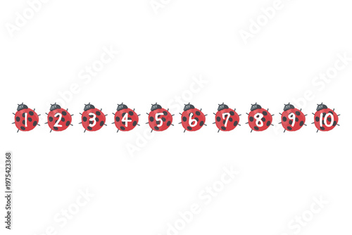 わんぱく水彩シリーズ 幼稚園・保育園向け テントウムシの数字アイコンセット 1-10 ビビッド