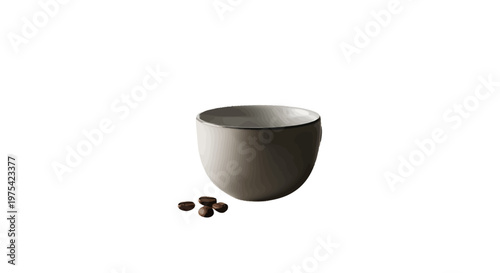 Brown ceramic bowl, coffee beans, kitchen tableware, food and drink, vector illustration