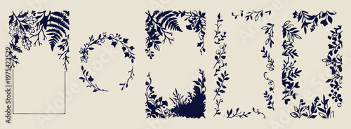 Delicate leafy vertical border design, hand drawn floral edge graphics, rustic vine and leaf doodles, organic plant side border sketches, bohemian botanical aesthetic elements, minimalist nature frame