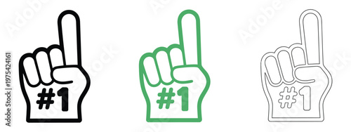Number one foam finger icons celebrating victory or achievement, cheering hand symbol with raised index finger