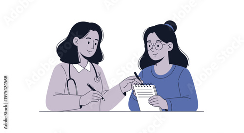 A doctor providing medical consultation and advice to a female patient. EPS Editable. Vector Illustrations.