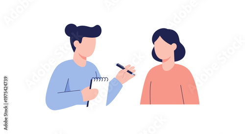 A male therapist taking notes during a counseling session with a female patient. EPS Editable. Vector Illustrations.