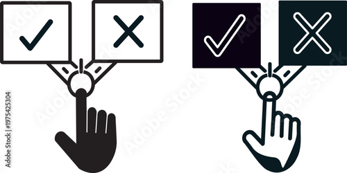 Directional choice icon collection, minimalist road splitting symbols for problem solving and leadership concepts.