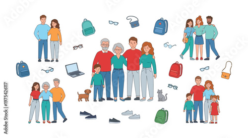 Diverse group of travelers with backpacks and luggage enjoying an outdoor vacation scene