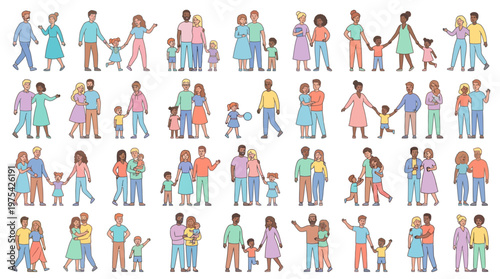 Diverse group of people of different ages, backgrounds, and families holding hands in a cheerful, inclusive community scene.