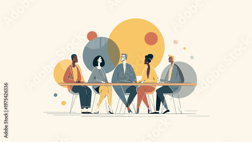 Diverse professionals engage in a collaborative meeting around a table, fostering teamwork and shared ideas in a modern, inclusive business environment