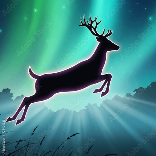 Aurora Leap – Vibrant Deer Silhouette in Motion