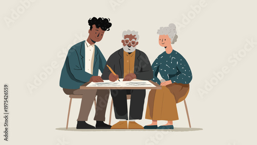 Diverse group of people signing documents together at a table, representing agreements and collaboration