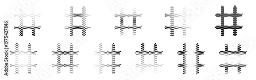 Various hashtag symbols in different styles and shades