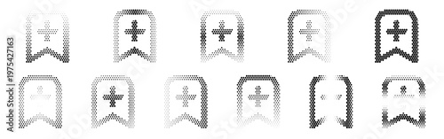 A set of various ribbon and banner icons with plus signs