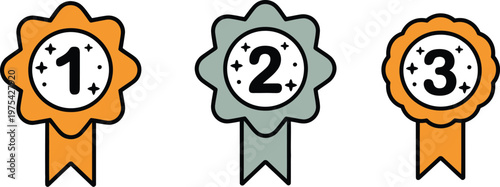 1st 2nd 3rd gold silver bronze medal, first place award winner badge, premium prize ribbon symbol, victory sign icon logo template, clean modern vector 10 eps.