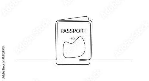 Minimalist Single Line Drawing of an Open Passport on a White Background