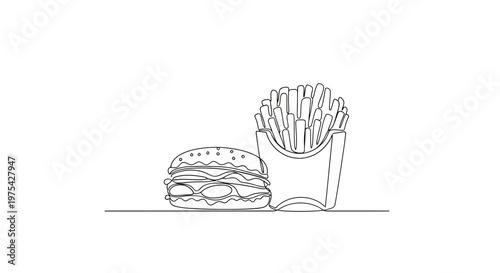 Minimalist Line Art Burger and Fries Icon