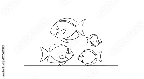 Minimalist Line Art: A School of Fish Swimming Together