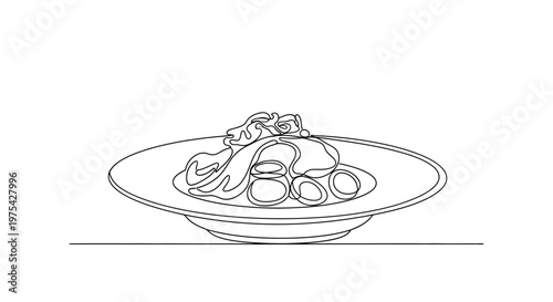 Minimalist Line Art of Delicious Pasta Dish on a Plate