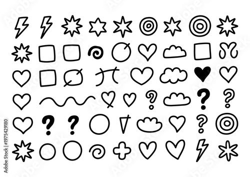Variety of hand-drawn doodles and symbols in a clean vector format for design elements