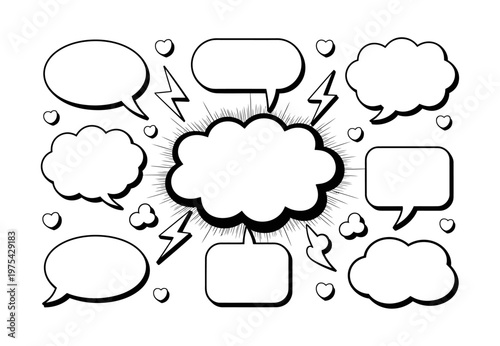 Variety of vector speech bubbles and thought clouds in a dynamic design layout