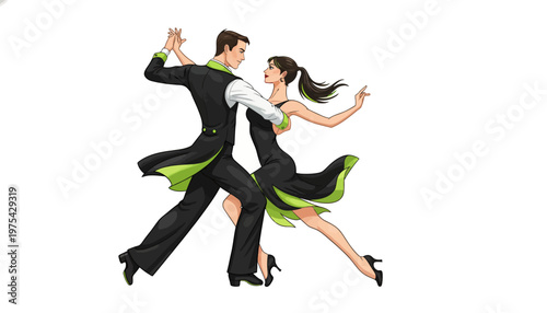 A man and woman dancing together in a lively ballroom dance