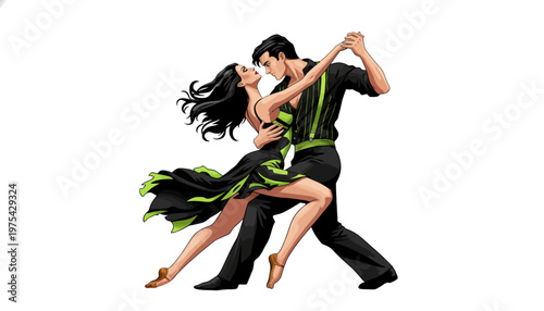 A couple dancing together in a romantic tango pose