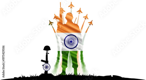 A symbolic illustration of an Indian soldier with the national flag