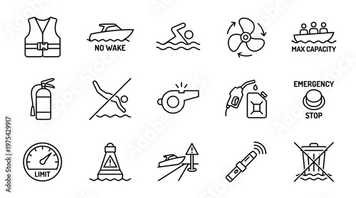 Set of nautical and boating safety icons in thin line style. EPS Editable. Vector Illustrations.