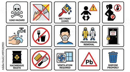 Lead Hazard Safety Warning Signs and Pictograms Set. EPS Editable. Vector Illustrations.