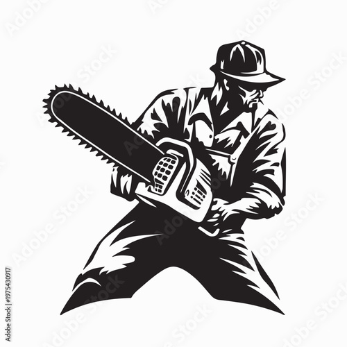 Professional Lumberjack Worker With Chainsaw Logo Design