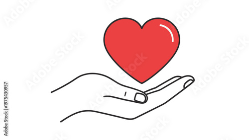 Human hand gently holding a vibrant red heart, symbolizing love, care, health, and compassion on a clean white background.
