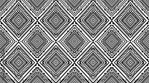 Intricate black and white diamond geometric tessellated pattern for textile or wallpaper design.