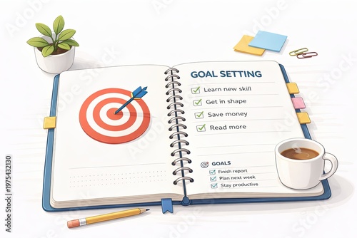 Illustrative Goal Setting Journal with Target and Checklist for Personal Development Inspiration and Productivity