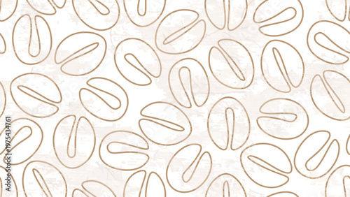 Coffee Seamless Pattern. Sketch for Food Shop, Menu, Bakery Cafe. Coffee Beans with Grunge Effect Brown and Beige Colors. Vector Art Border Background.