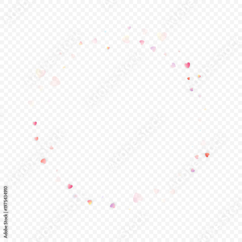 Heart love vector background. Valentine frame. Pink hearts confetti. Scattered love symbols. Random falling heart shape on transparent background. Beautiful Invitation, Greeting Card Illustration.