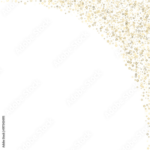 Gold Glitter Stars. Luxury Shiny Confetti. Scattered little sparkle. Flash glow silver element. Random magic tiny light. Stellar fall white background. New Year, Christmas Vector illustration.