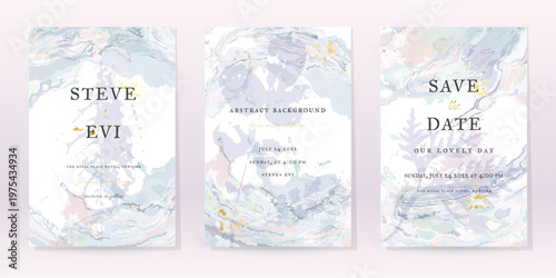 Purple Watercolor Set Vector Background. Flower Wedding Abstract Design. Gold Luxury Spray on Watercolor Marble Texture. Pastel Cold Tones Minimal Style. Frame Art For Prints and Invitations Cards.