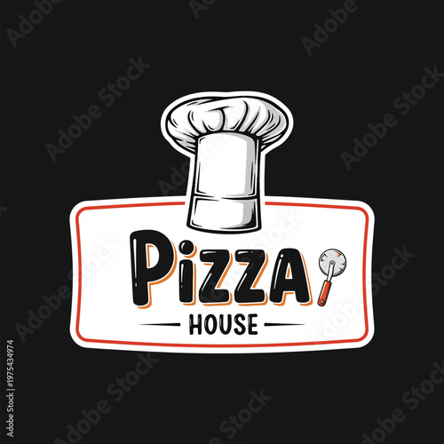 Creative Vector Logo for a Pizza Establishment Featuring a Chef's Hat and Cutter Icon