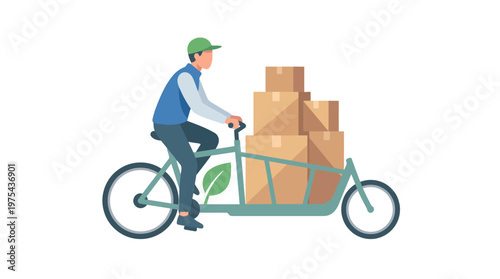Eco friendly cargo bike delivery service courier. EPS Editable. Vector Illustrations.