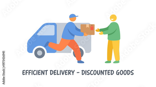 Efficient delivery of discounted goods by a courier service illustration. EPS Editable. Vector Illustrations.