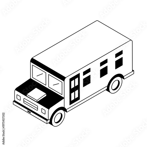 Icon depicting a school bus in isometric style
