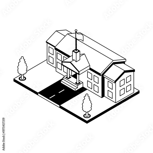 An isometric style icon showing a university campus
