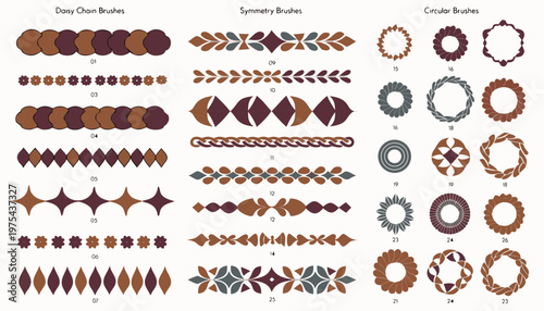 Modular Scandinavian Folk Art Vector Brush Kit Geometric Borders and Circular Frames.eps